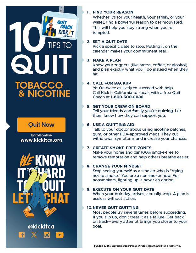 tobacco tips Top 10 Tips to Quit Tobacco & Nicotine Flyer – Kick It California tobacco tips Top 10 Tips to Quit Tobacco & Nicotine Flyer – Kick It California