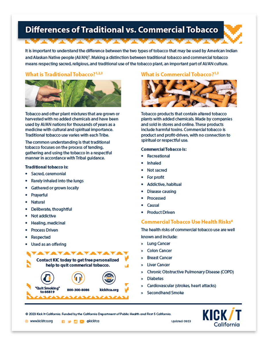 Differences of Traditional vs. Commercial Tobacco Kick It California
