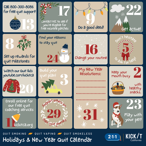211 Social Media Posts | Holidays & New Year Quit Calendar