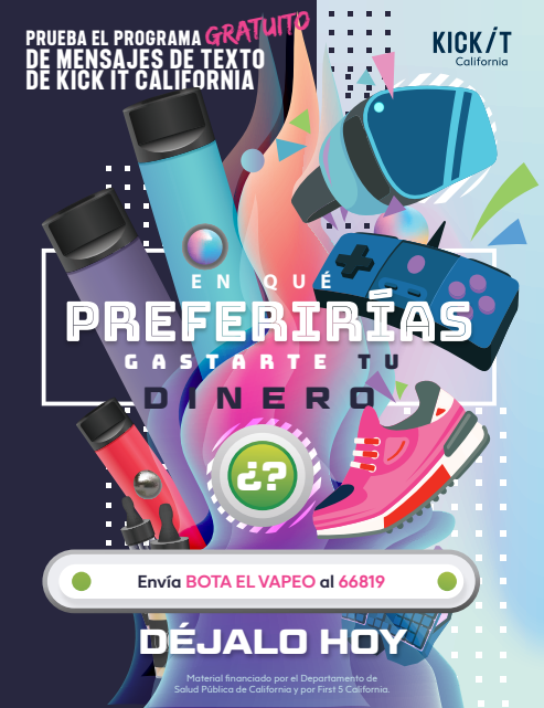 Folleto promocional sobre el programa de mensajes de texto para dejar de vapear