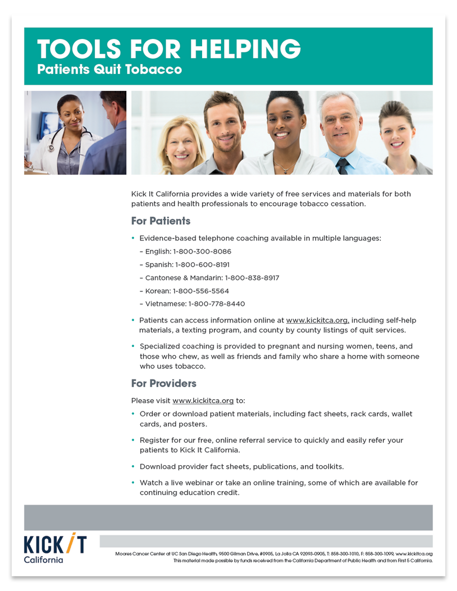 Brief Interventions for Tobacco Cessation Provider Fact Sheet Kick It California